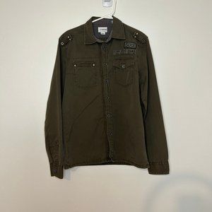 Energie Army Style Khaki Long Sleeve Button Up